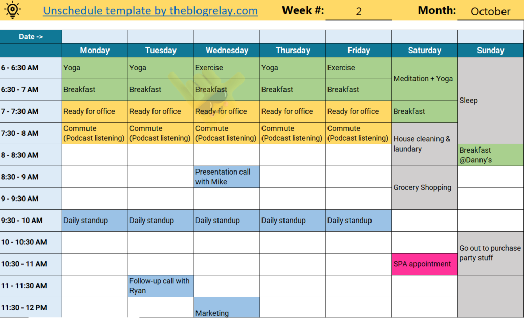 Unschedule template to beat procrastination