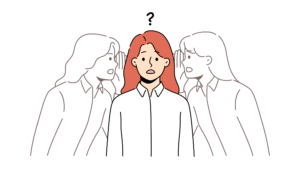Confused woman listen to inner voice
