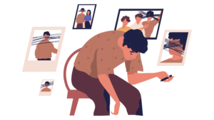 Depressed man hating his life and crossing out his past