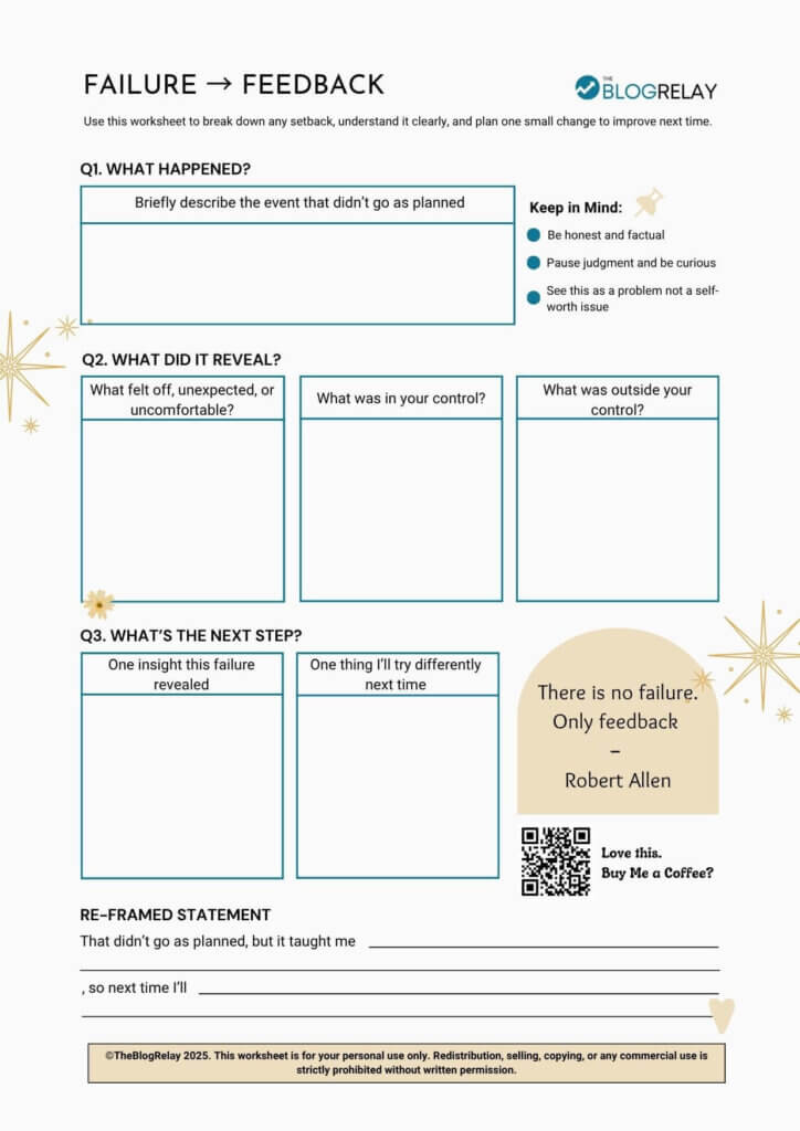 Reframe failure to feedback worksheet by TheBlogRelay